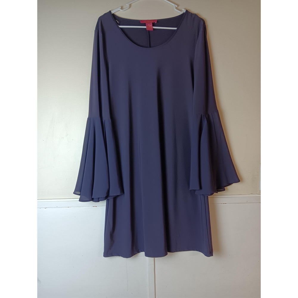 Catherine Dress Womens Medium Purple Bell Sleeve Swing Knee Length Stretch Party